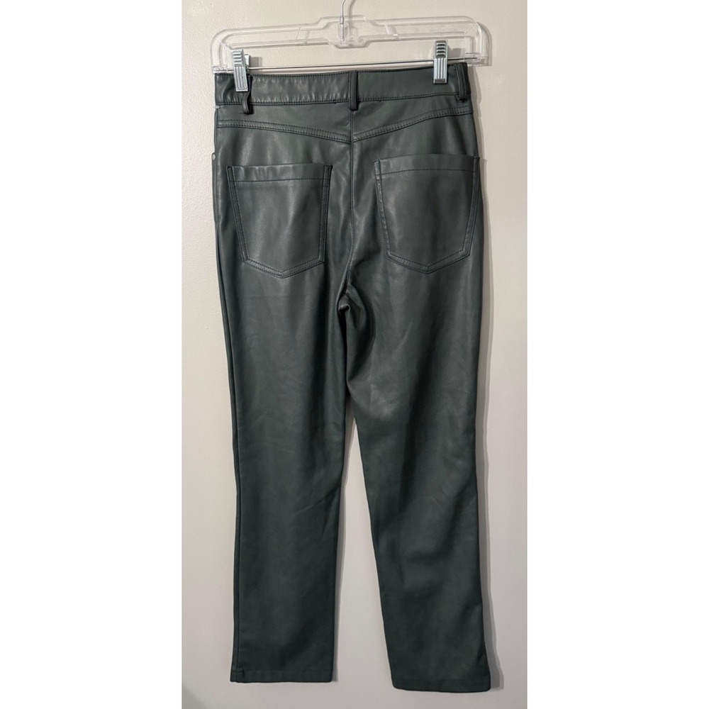 7 For All Mankind High Waist Faux Leather Pants Fly Zip Green Woman's XS - Picture 2 of 8